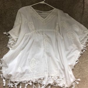 White bo ho fringe shirt or cover up